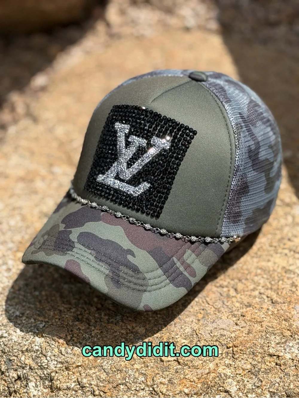 New Handmade Camo  Couture Logo Bling Trucker Hat